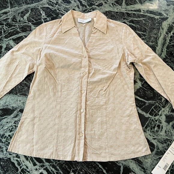 NWT First Issue women’s 3/4 sleeve button shirt Beige 100% Cotton size S $40 - Picture 1 of 10